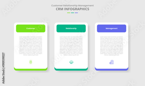 CRM customer relationship management for infographic with drop shadow style with simple round box table with round rectangle header with 3 point list information