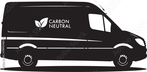 Carbon Neutral, Eco-Friendly Van, Sustainable Delivery Vehicle, Black Silhouette