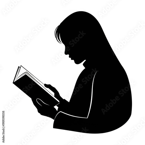 Woman Reading Book Silhouette Profile View.