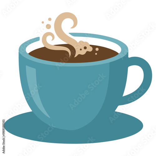 A High-Quality Minimalist Illustration of a Steaming Hot Cup of Fresh Dark Coffee