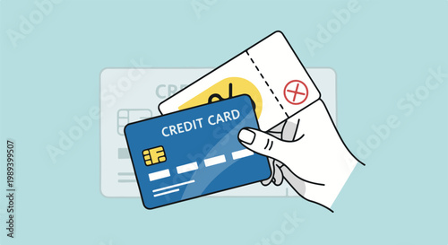 Hand holding rejected credit card over another card horizontally