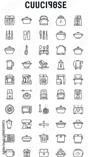 Comprehensive Kitchen Appliance And Cookware Icon Set Minimalist Black Line Art Doodles Isolated On White Background