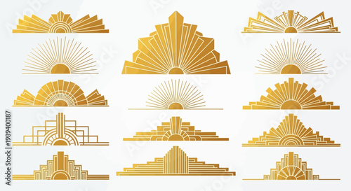 Art Deco Gold Sunburst Ornaments and Geometric Dividers Set