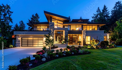 Modern luxury residence exterior night
