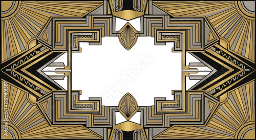 Art Deco Geometric Border Frame with Gold and Black Luxury Decorative Elements
