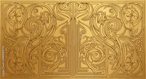 Art Nouveau Gold Floral Ornament Pattern Background