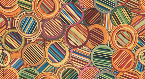 Seamless Pattern of Colorful Striped Circles and Rings