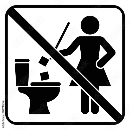 No throwing paper into toilet sign for public restroom hygiene rules