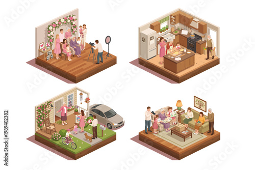 Mother's Day Celebration Family Gathering, Wedding, and Kitchen Scenes