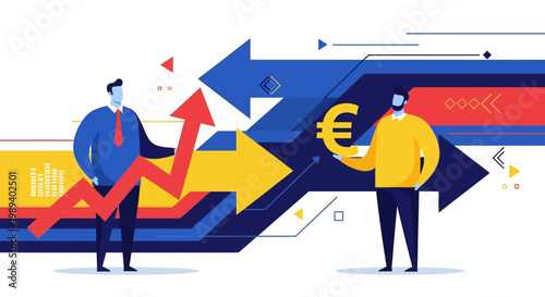 Business growth and financial investment strategy concept with people analyzing data and currency symbols