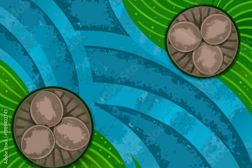 Bird s nest with speckled eggs against a colorful abstract background