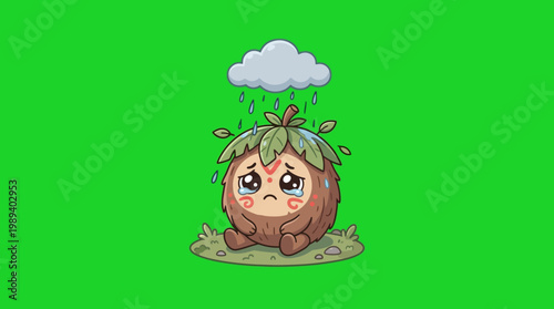 Sad Cartoon Creature Under a Rain Cloud