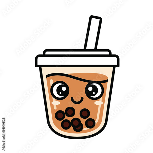 Cartoon boba tea with smiling face.