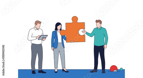 Business professionals collaborating on a strategic puzzle, symbolizing teamwork, problem-solving, and shared vision in achieving common goals and successful project completion