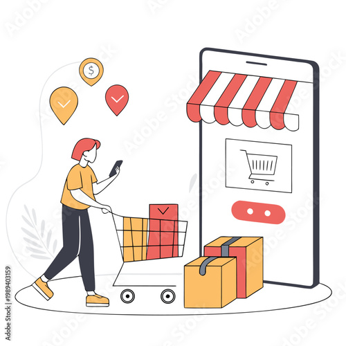 Online Shopping E-commerce Flat Vector Concept
