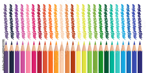 Colored Pencil Set with Rainbow Shades and Scribble Strokes School Art Supplies Vector Illustration