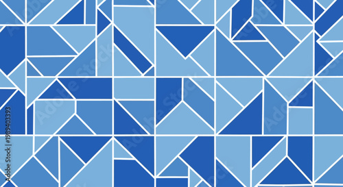 Geometric abstract pattern of cool blue shades forming a dynamic and modern design with sharp lines and varied shapes