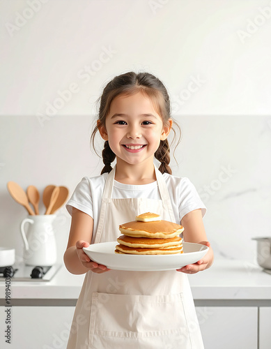 Happy child cooking in bright kitchen, joyful lifestyle moment