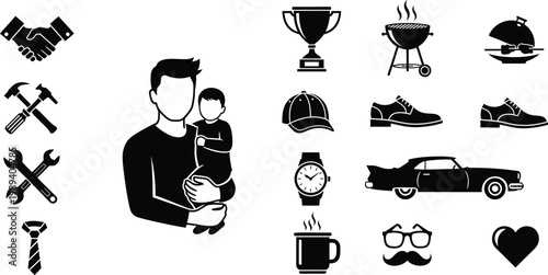 Fatherhood and masculinity icons a collection isolated on transparent background