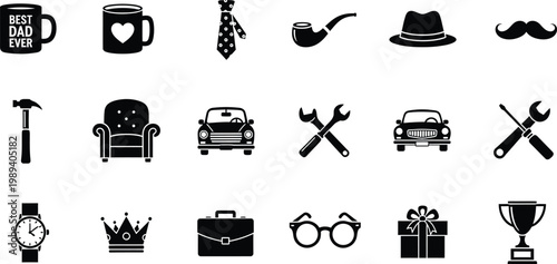 Father's day icons set isolated on transparent background