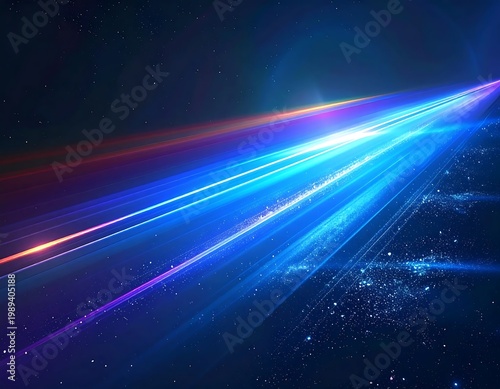 Abstract Futuristic Light Trails And Neon Blue Speed Lines Through Deep Space With Glowing Cosmic Particles And Motion Blur
