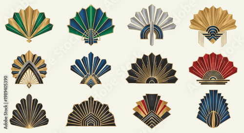 Art Deco Fan Elements Set in Elegant Geometric Vintage Style