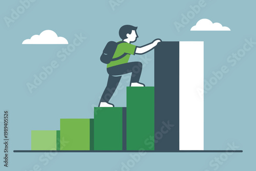 Climbing towards success with determination and perseverance on a stairway to growth Vector