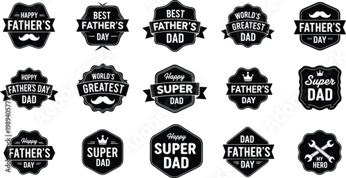 Father's day badges labels collection isolated on transparent background