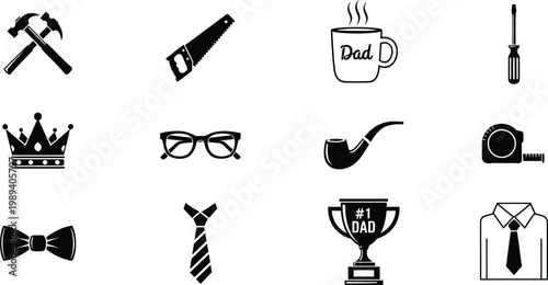 Father's day icons tools accessories and symbols isolated on transparent background