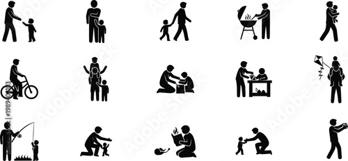 Family life icons diverse activities isolated on transparent background