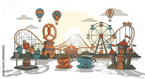 Colorful amusement park ride attractions.