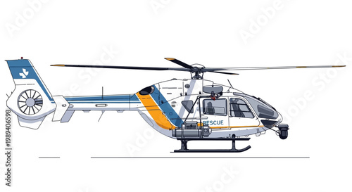 Modern Rescue Helicopter Aircraft Side View Illustration