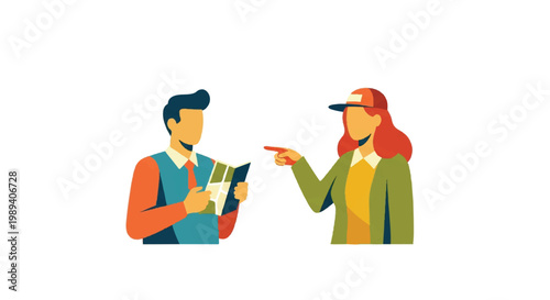 People interacting with map illustration navigation guidance travel concept white background