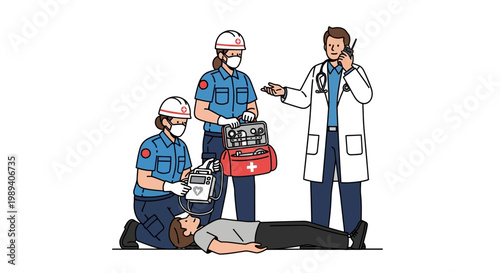 Medical Emergency Team Responds to Unconscious Patient with Defibrillator