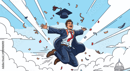 Man Celebrating Graduation in Joyful Leap.