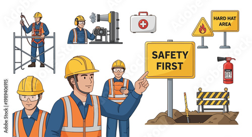 Construction worker safety equipment and signage