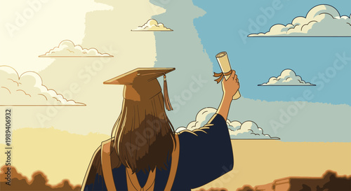 Young woman in graduation cap celebrating.