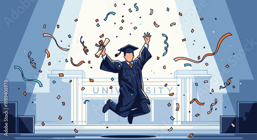 Young man in graduation cap celebrating.