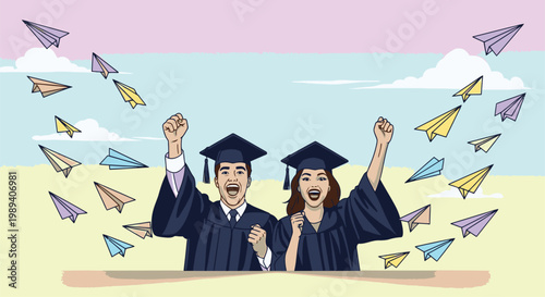 Two young adults celebrating graduation day 1.