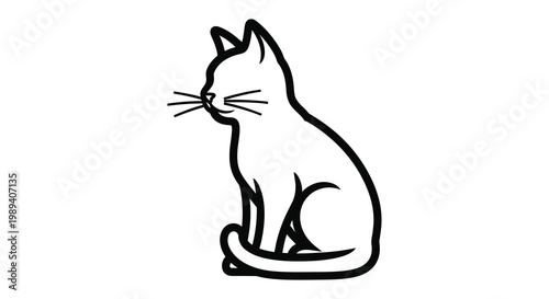 A simple black and white illustration of a seated feline a striking silhouette