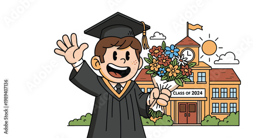 Young Boy in Graduation Gown Smiling.