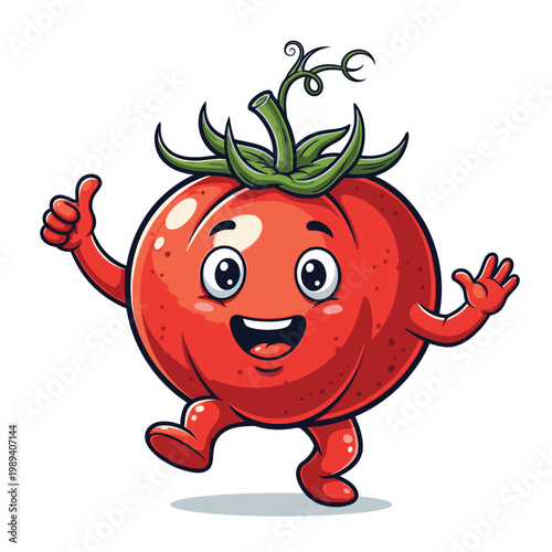 Happy Cartoon Tomato Character Running Free.