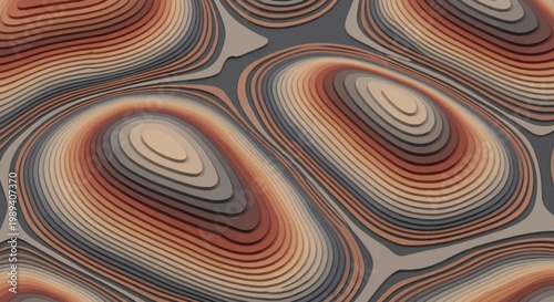 Abstract 3D Topographic Contour Map Pattern in Warm Earth Tones