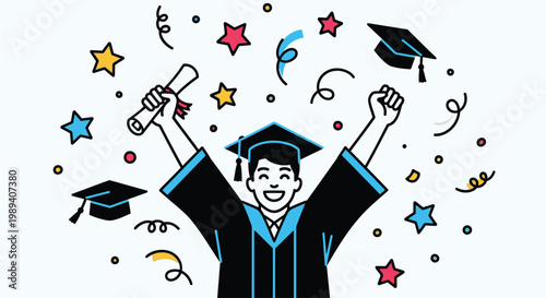 Photos Young Adult Wearing Graduation Cap Gown.