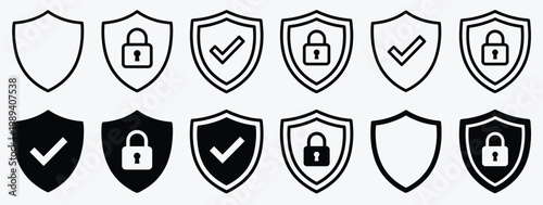 2nShield security icon set, protection symbols, security icon with check mark and lock sign