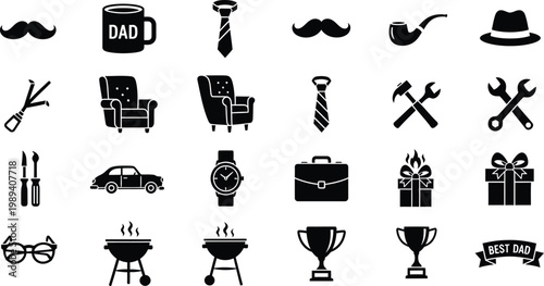 Father's day icons collection isolated on transparent background