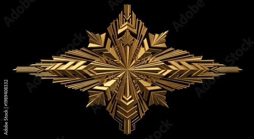 Golden Art Deco Geometric Star Ornament on Black Background