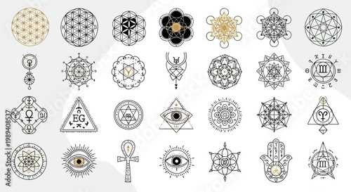 Set of Sacred Geometry Symbols and Mystical Esoteric Signs
