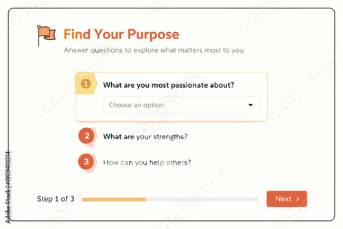 Interactive quiz to help users find their life purpose by exploring passions and strengths Vector