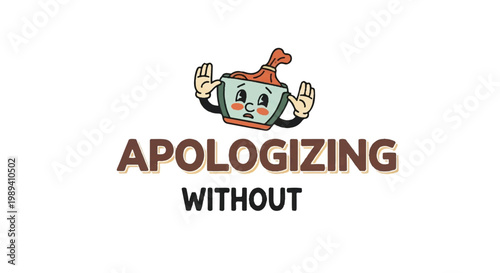 Cartoon apology concept illustration with character and text